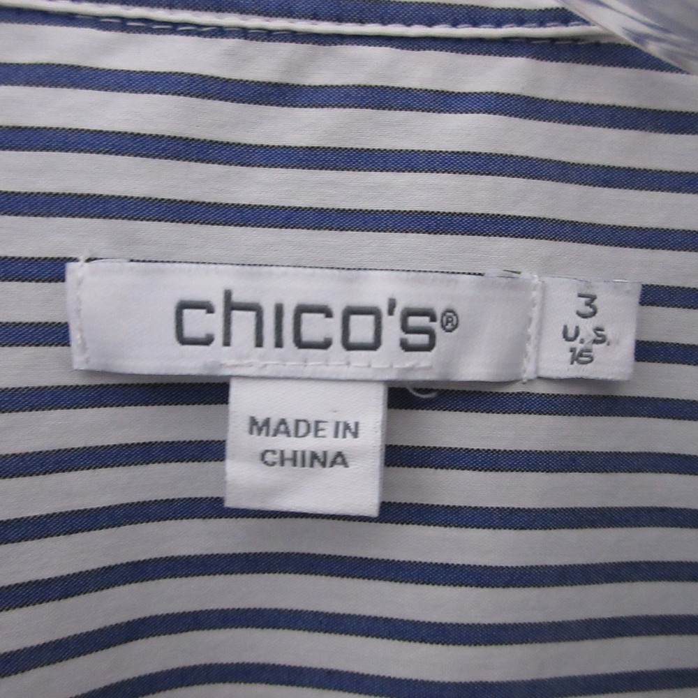 Chicos Top 16 Blue White Stripe Floral Embroidered Nautical Boho Cottage Core - Picture 4 of 9